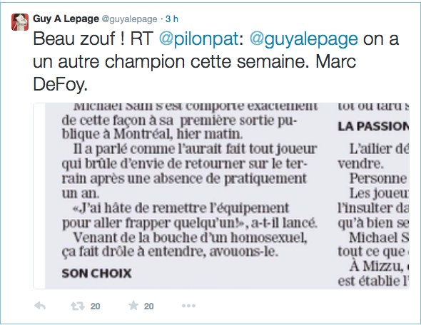 Guy A. Lepage commente l’article de Marc De Foy sur Twitter